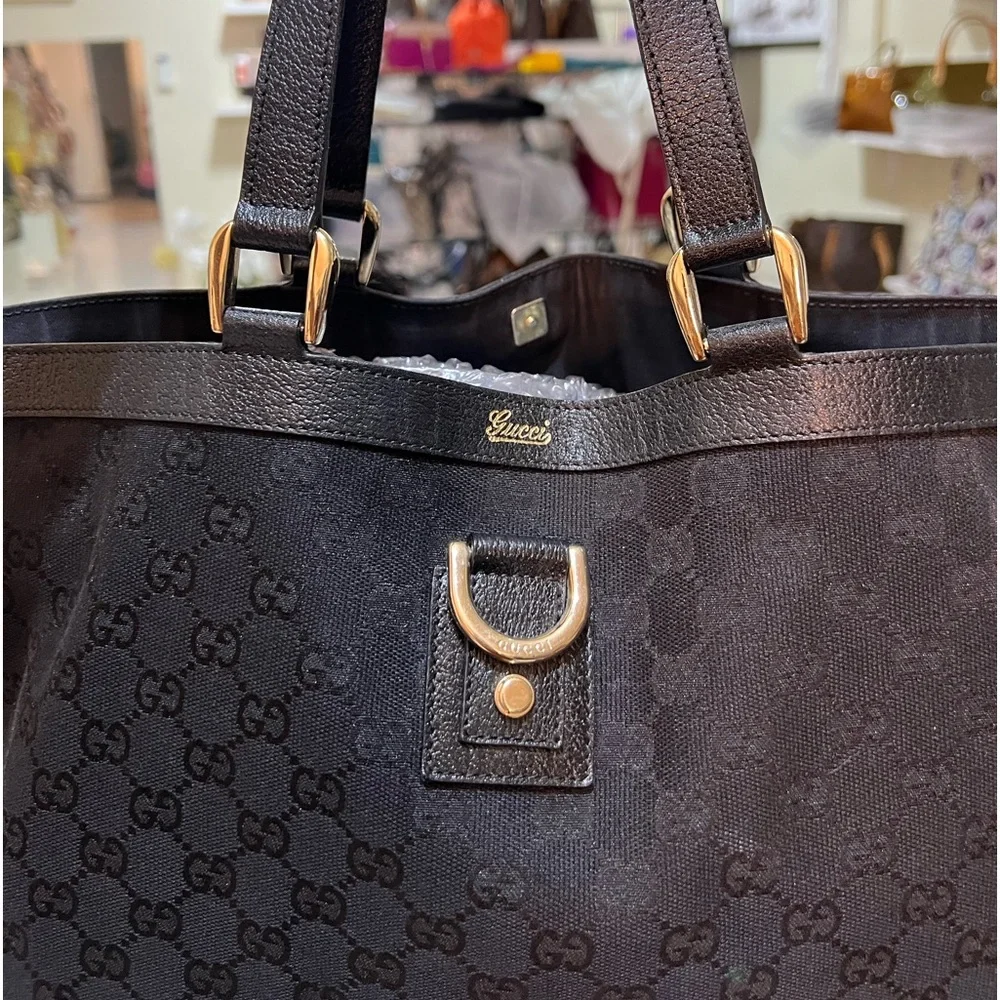 Gucci Black Monogram Canvas Satchel with Gold Hardware